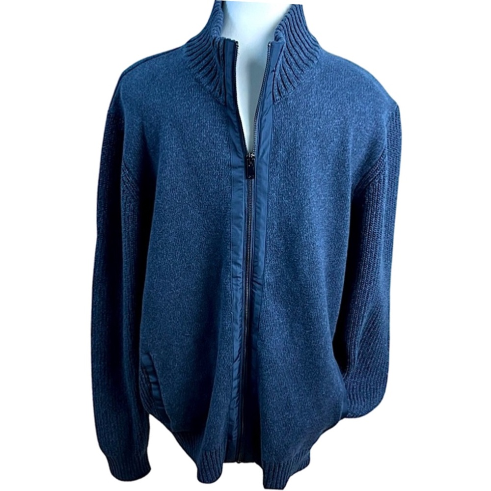 Daniel Hechter Paris Full Zip Cardigan Jacket Mens Size L Blue Knit 100% Cotton